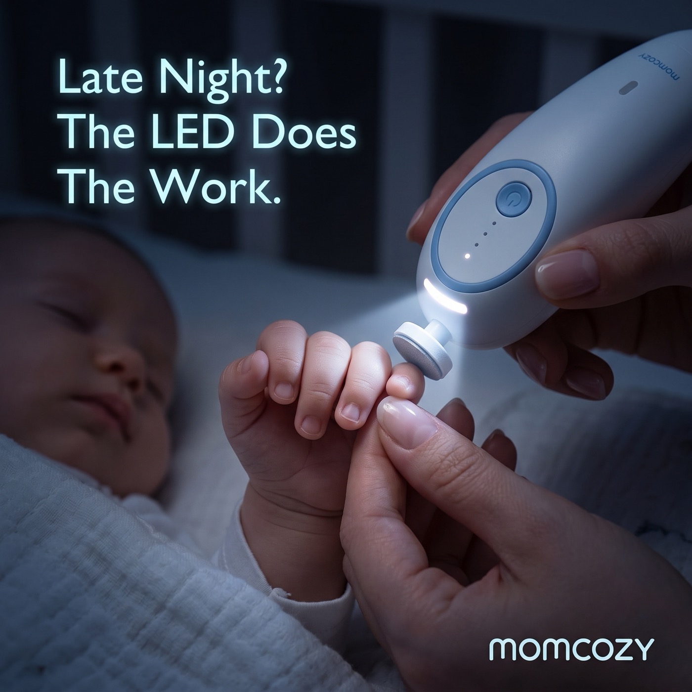 Late night — the LED light does the work